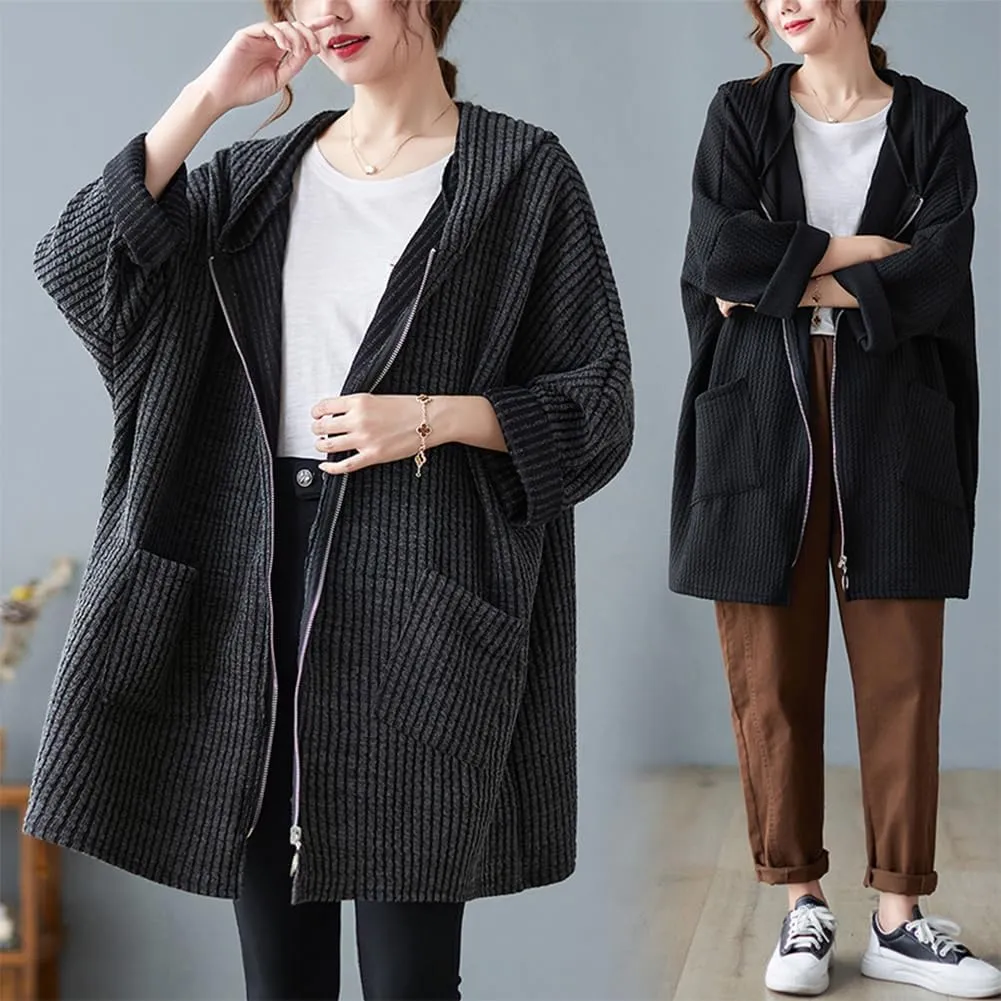 Women Oversized Zip up Loose Hoodies Pockets Autumn Winter Sweatshirt