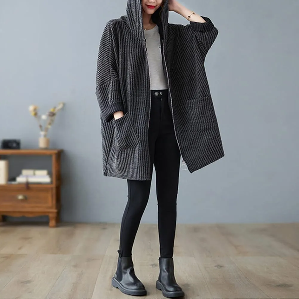 Women Oversized Zip up Loose Hoodies Pockets Autumn Winter Sweatshirt