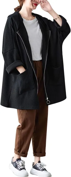 Women Oversized Zip up Loose Hoodies Pockets Autumn Winter Sweatshirt