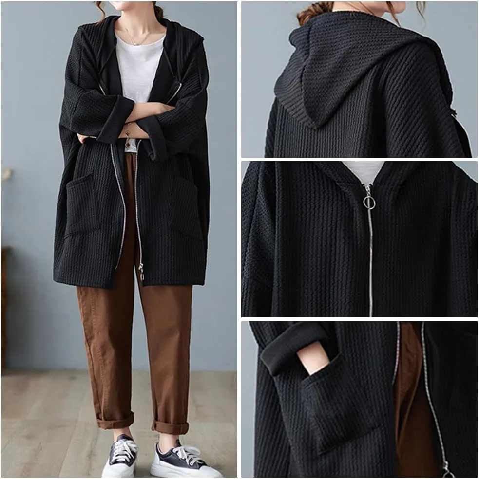 Women Oversized Zip up Loose Hoodies Pockets Autumn Winter Sweatshirt