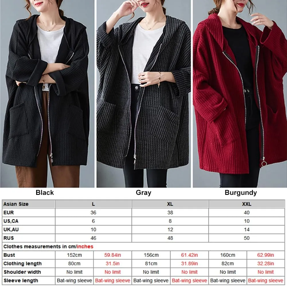 Women Oversized Zip up Loose Hoodies Pockets Autumn Winter Sweatshirt