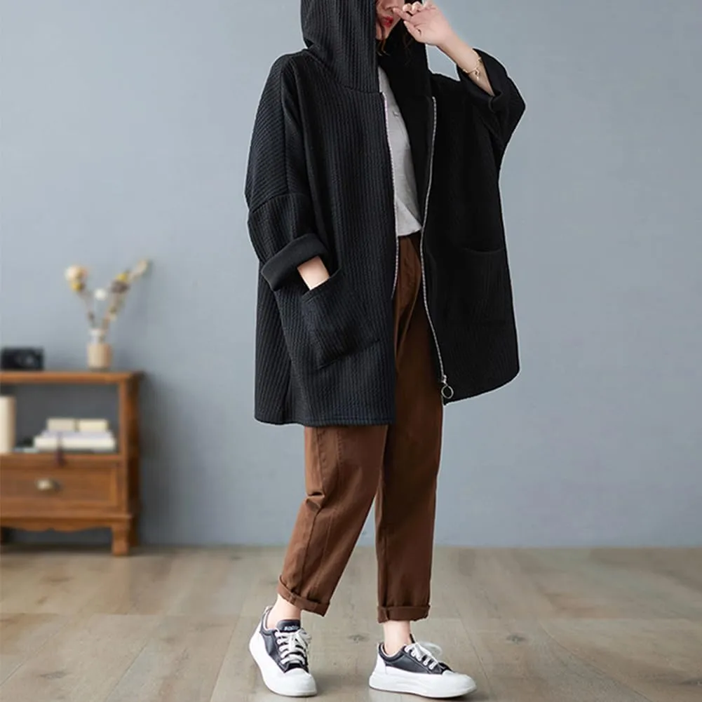Women Oversized Zip up Loose Hoodies Pockets Autumn Winter Sweatshirt