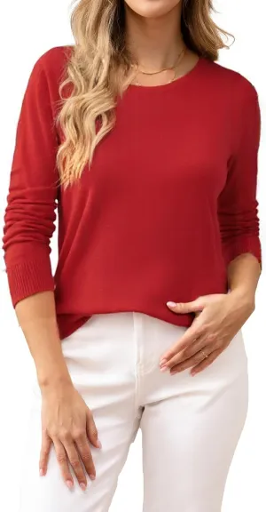 Women's 100% Cotton Sweaters Long Sleeve Lightweight Knit Solid Soft Pullover Tops
