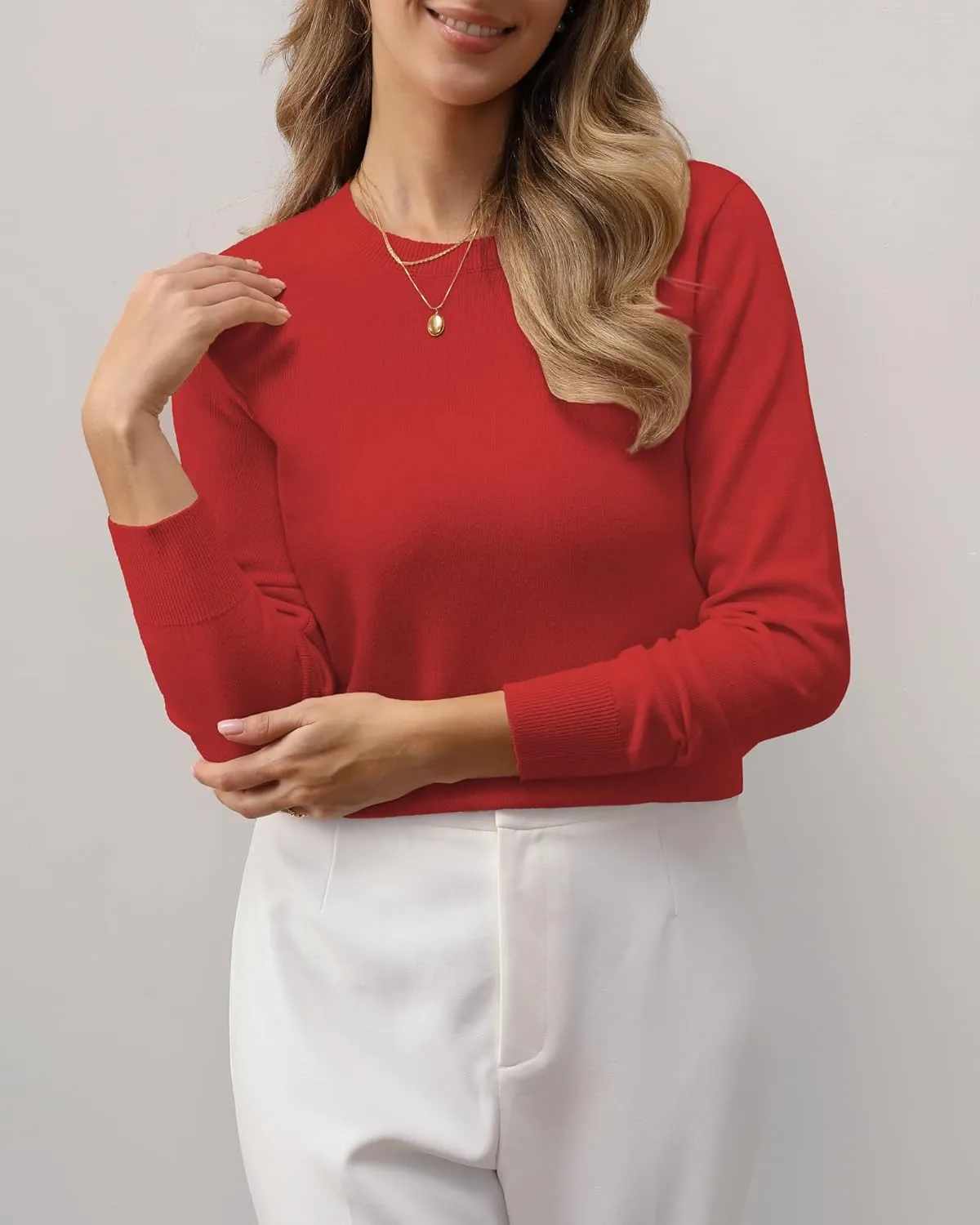 Women's 100% Cotton Sweaters Long Sleeve Lightweight Knit Solid Soft Pullover Tops