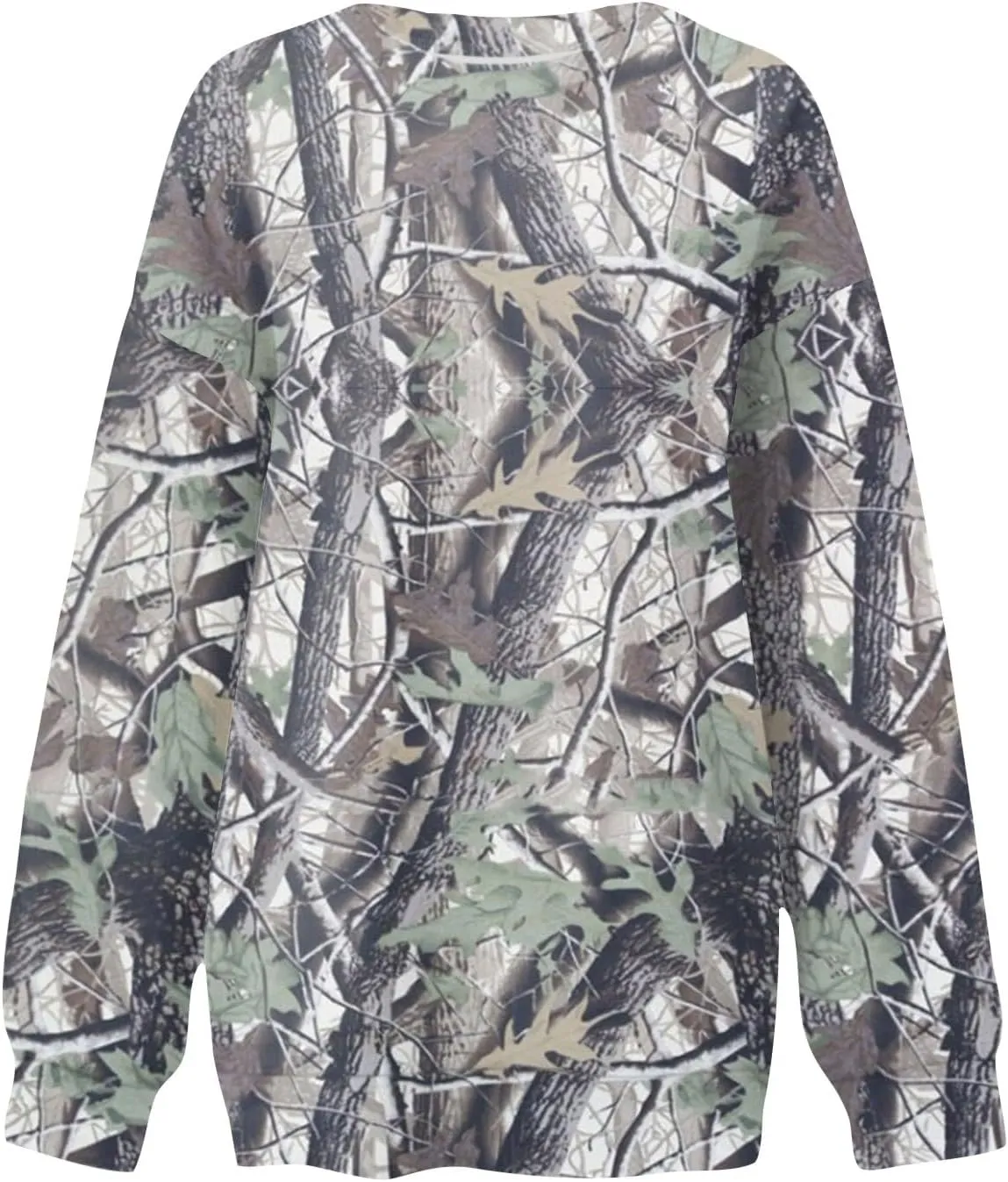 Women's Camo Sweatshirt Maple-Leaf Print Oversized Sweatshirt Fleece Crewneck Shirts Casual Fall Pullover Tops