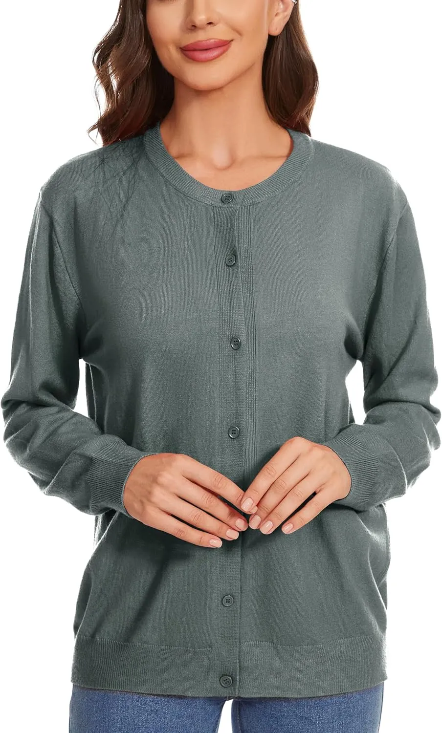Womens Cardigan Sweaters Button Down Classic Long Sleeve Casual Crew Neck Soft Spring TopsS-2XL