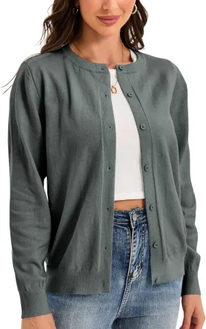 Womens Cardigan Sweaters Button Down Classic Long Sleeve Casual Crew Neck Soft Spring TopsS-2XL