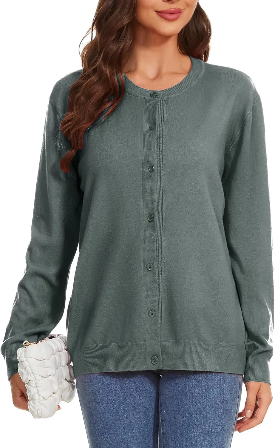 Womens Cardigan Sweaters Button Down Classic Long Sleeve Casual Crew Neck Soft Spring TopsS-2XL