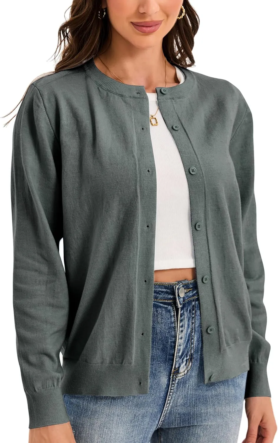 Womens Cardigan Sweaters Button Down Classic Long Sleeve Casual Crew Neck Soft Spring TopsS-2XL