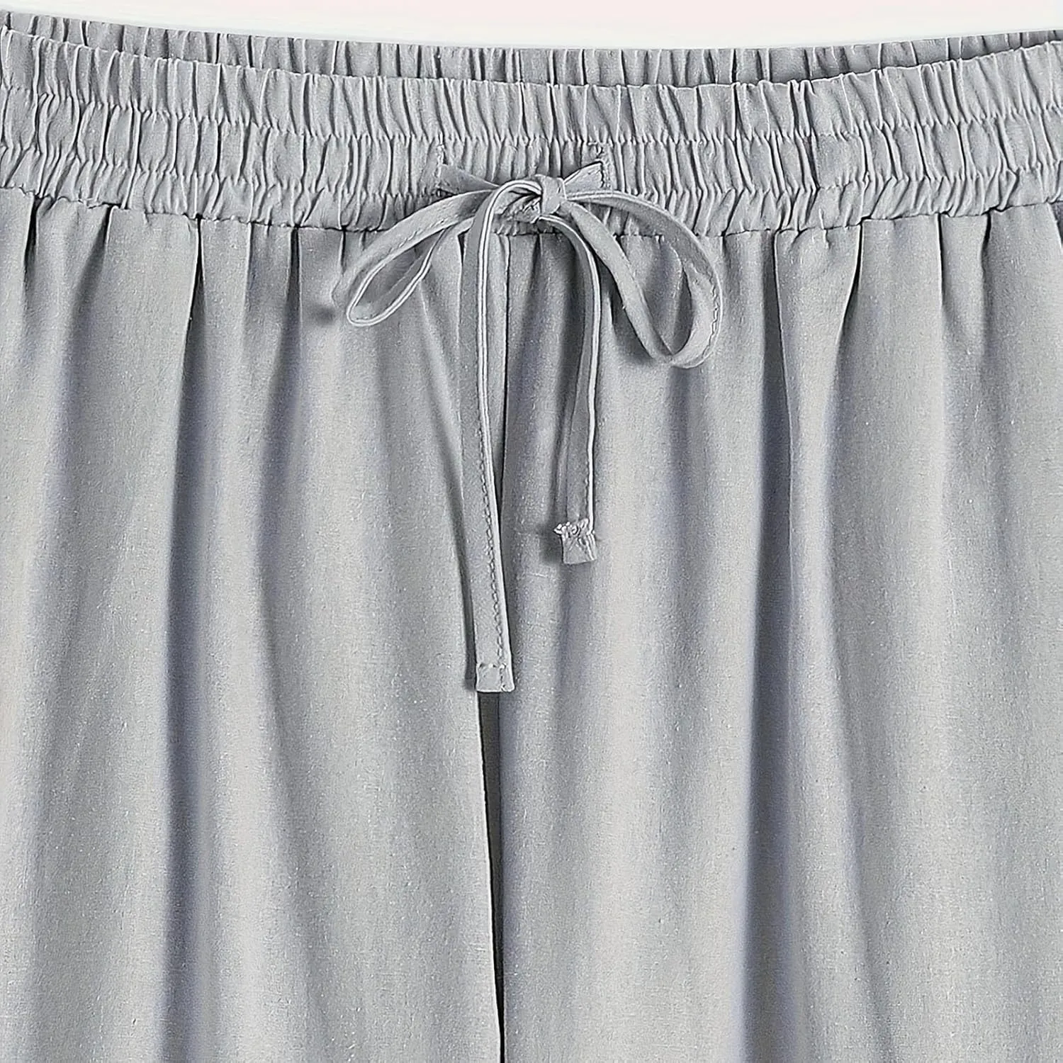 Womens Causal Loose Linen Pants Drawstring Elastic Waist Tapered Pants Button Solid Casual Trousers with Pockets