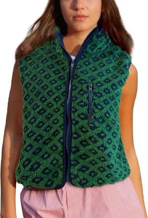 Womens Checkered Sherpa Vest Fleece Jacket Lightweight Zip Up Sleeveless Crochet Plaid Gilet with Pocket