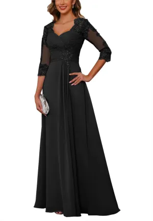 Women's Chiffon Mother of The Bride Dresses for Wedding with Sleeves 2025 Lace Applique Evening Gowns