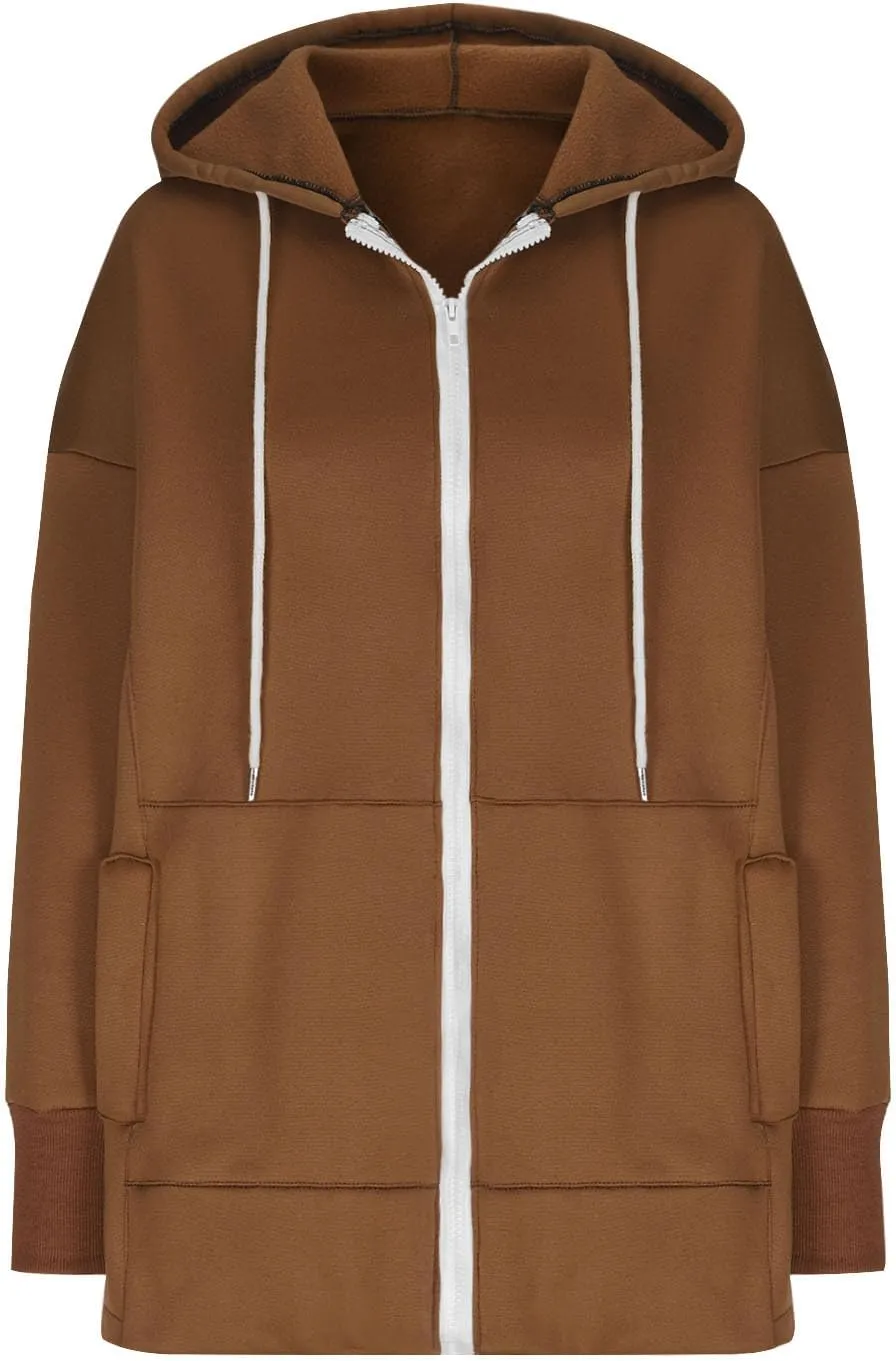 Women's Fashion Oversized Hoodie Long Sleeve Fleece Sweatshirt Full Zip Thumb Hole Pullover Pocket Casual Coat Tops