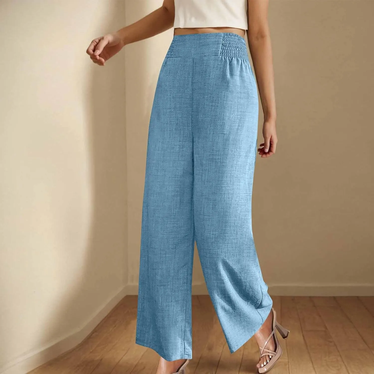 Womens Linen Pants Wide Leg Casual Baggy Trousers Pocketed Summer Palazzo Pants 2025 Beach Travel Vacation Outfits