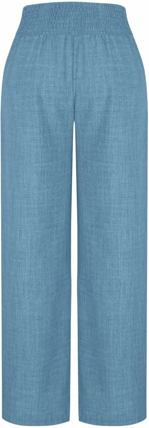Womens Linen Pants Wide Leg Casual Baggy Trousers Pocketed Summer Palazzo Pants 2025 Beach Travel Vacation Outfits