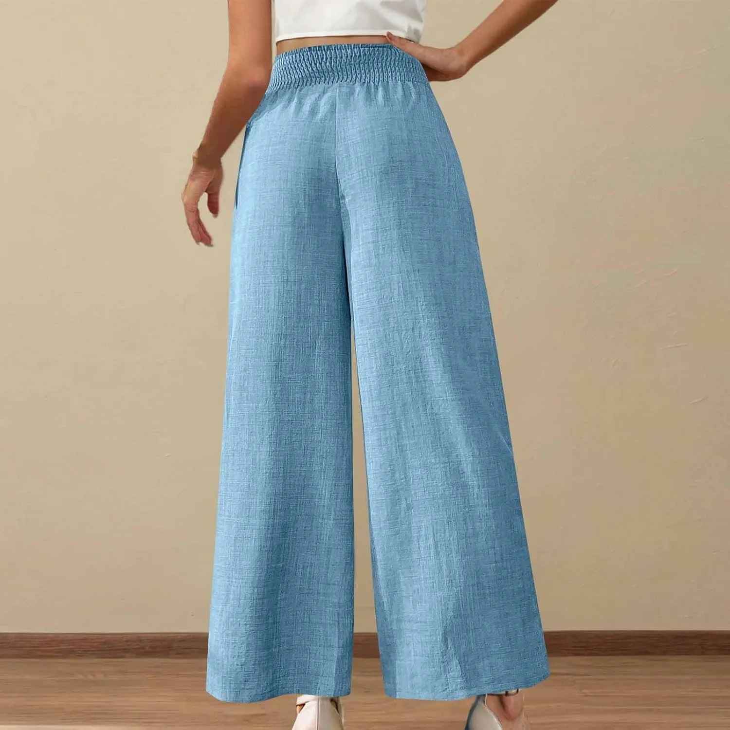 Womens Linen Pants Wide Leg Casual Baggy Trousers Pocketed Summer Palazzo Pants 2025 Beach Travel Vacation Outfits