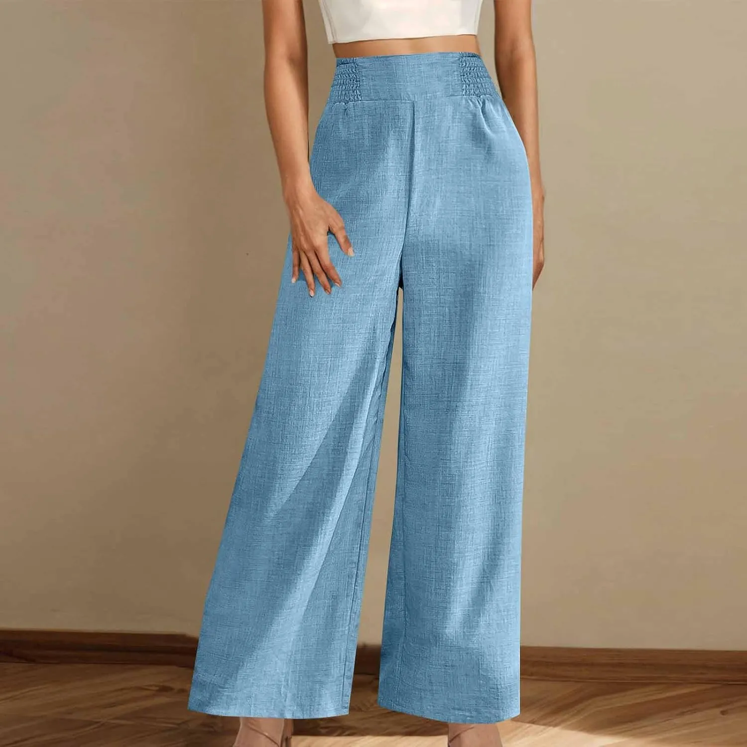 Womens Linen Pants Wide Leg Casual Baggy Trousers Pocketed Summer Palazzo Pants 2025 Beach Travel Vacation Outfits