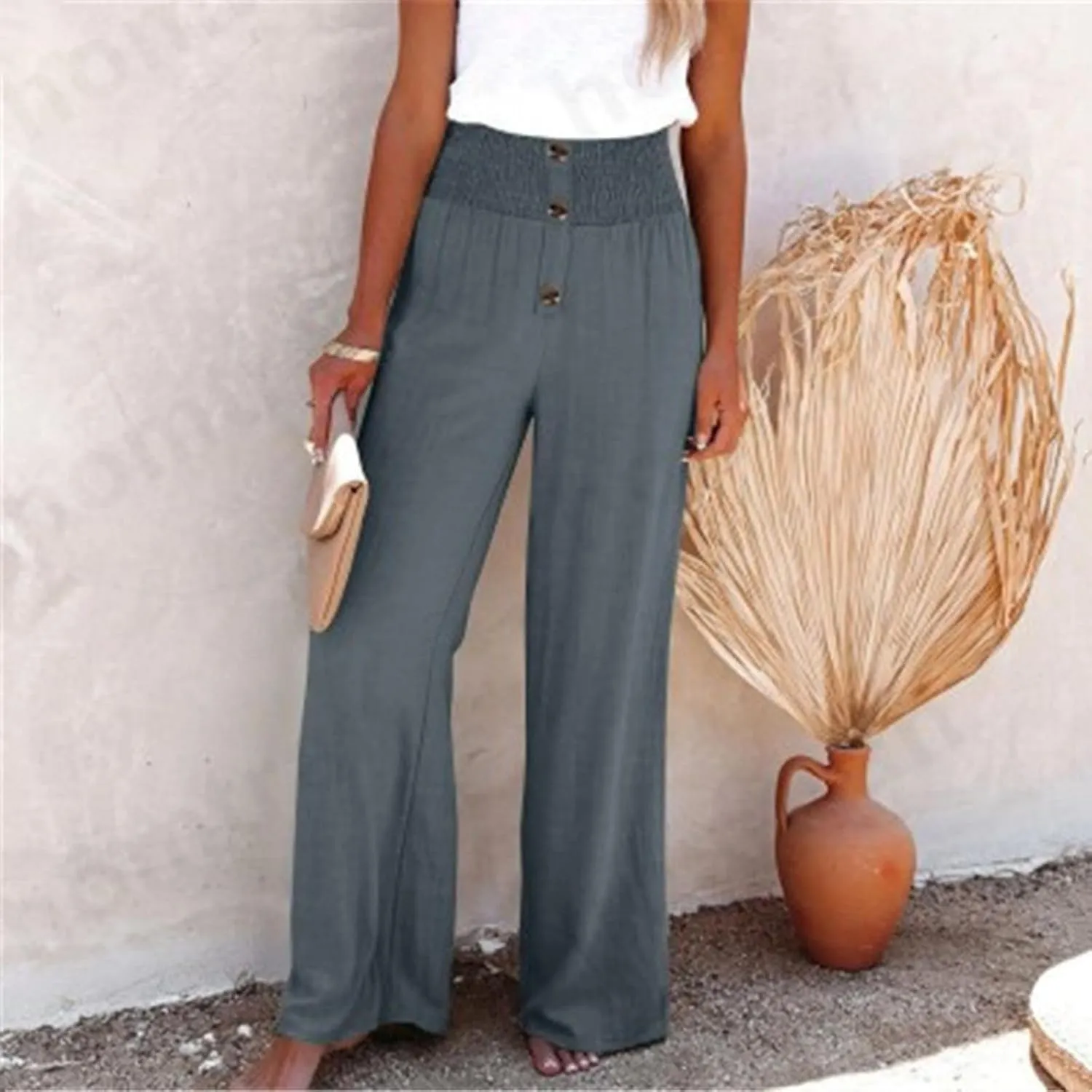 Women's Linen Summer Palazzo Pants Lounge Loose Paperbag Waist Trousers Solid Comfy Pants Summer Outfits 2025 Trendy