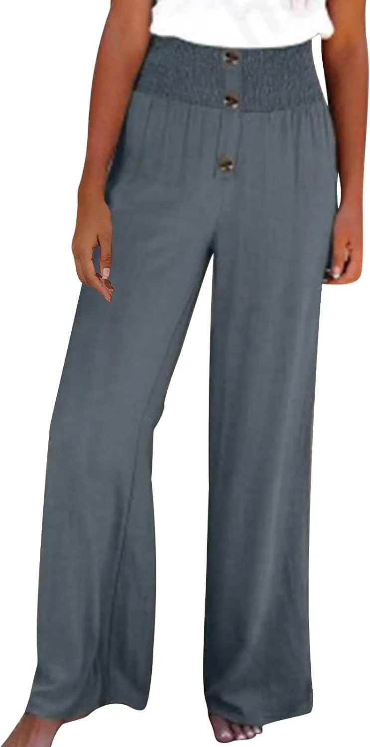 Women's Linen Summer Palazzo Pants Lounge Loose Paperbag Waist Trousers Solid Comfy Pants Summer Outfits 2025 Trendy