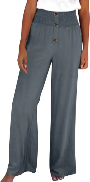 Women's Linen Summer Palazzo Pants Lounge Loose Paperbag Waist Trousers Solid Comfy Pants Summer Outfits 2025 Trendy