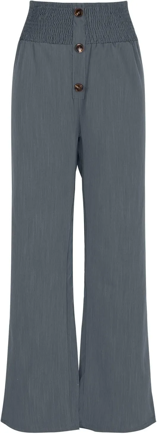 Women's Linen Summer Palazzo Pants Lounge Loose Paperbag Waist Trousers Solid Comfy Pants Summer Outfits 2025 Trendy