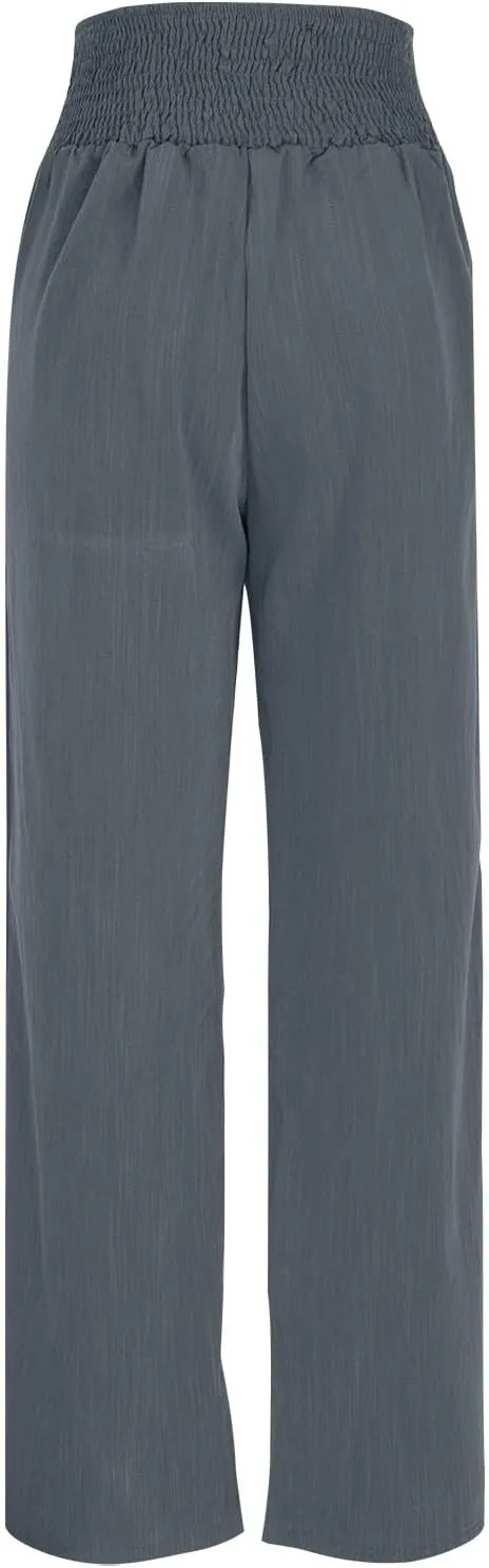 Women's Linen Summer Palazzo Pants Lounge Loose Paperbag Waist Trousers Solid Comfy Pants Summer Outfits 2025 Trendy