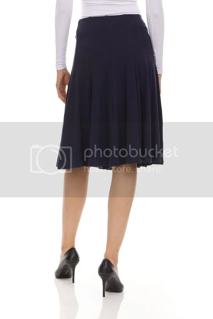 Womens Ribbed Cotton Panel Knee Length Skirt- Elastic Waist Office Pleated Skirt