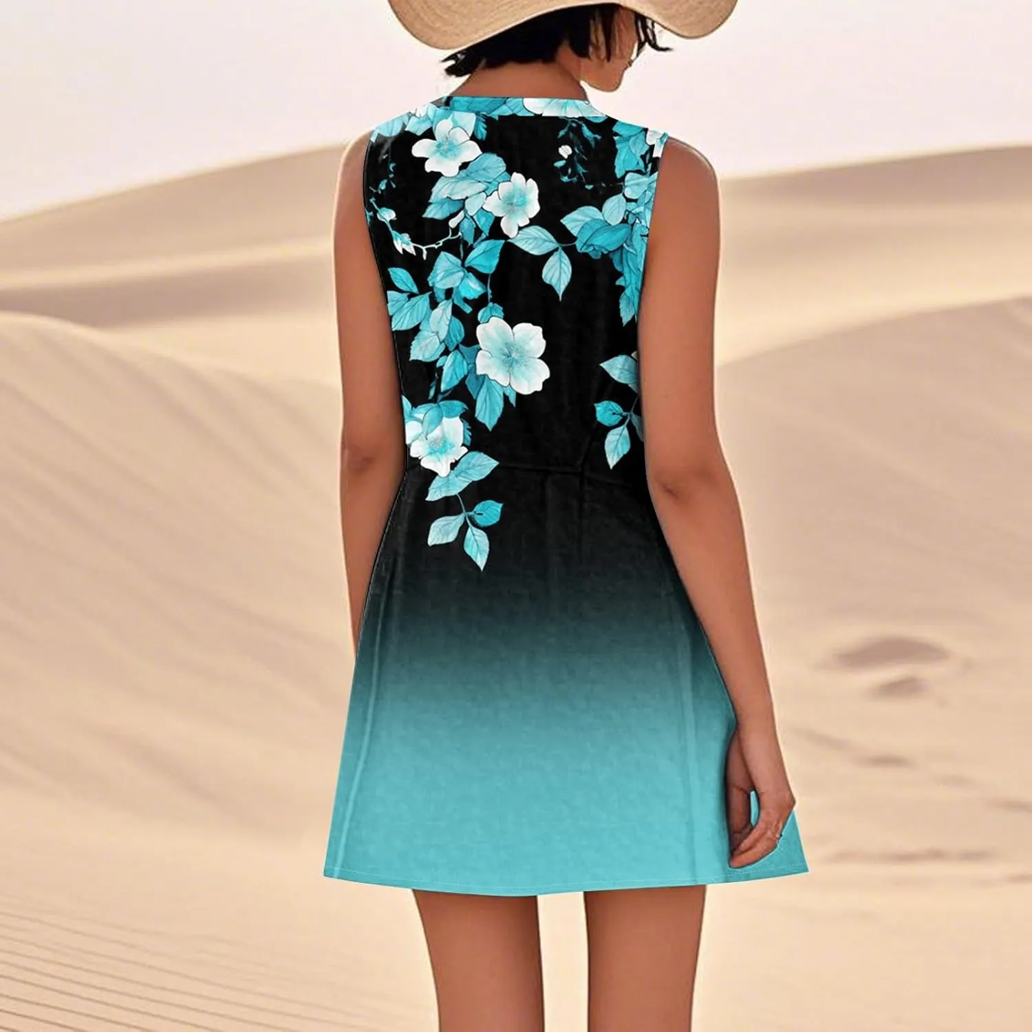 Women's Summer Cotton Linen Midi Dress Sleeveless Boho Beach Tank Dresses Plus Size Loose Comfy Dress with Pockets