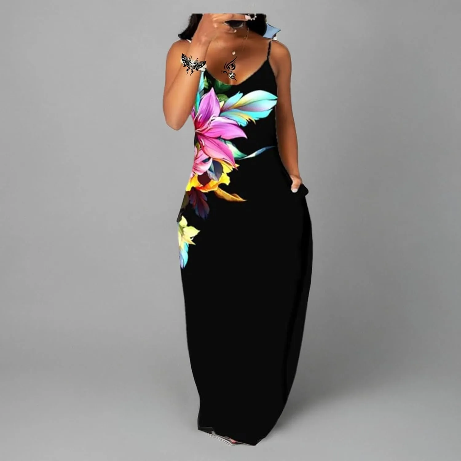 Women's Summer Maxi Dress Long Dress Casual Boho Sleeveless Strap Smocked Tiered Long Beach Sun Dresses