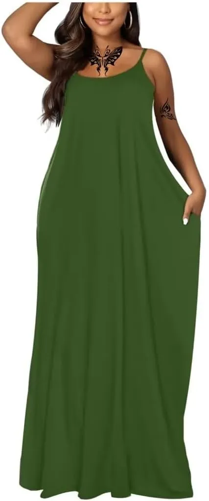 Women's Summer Maxi Dress Long Dress Casual Boho Sleeveless Strap Smocked Tiered Long Beach Sun Dresses