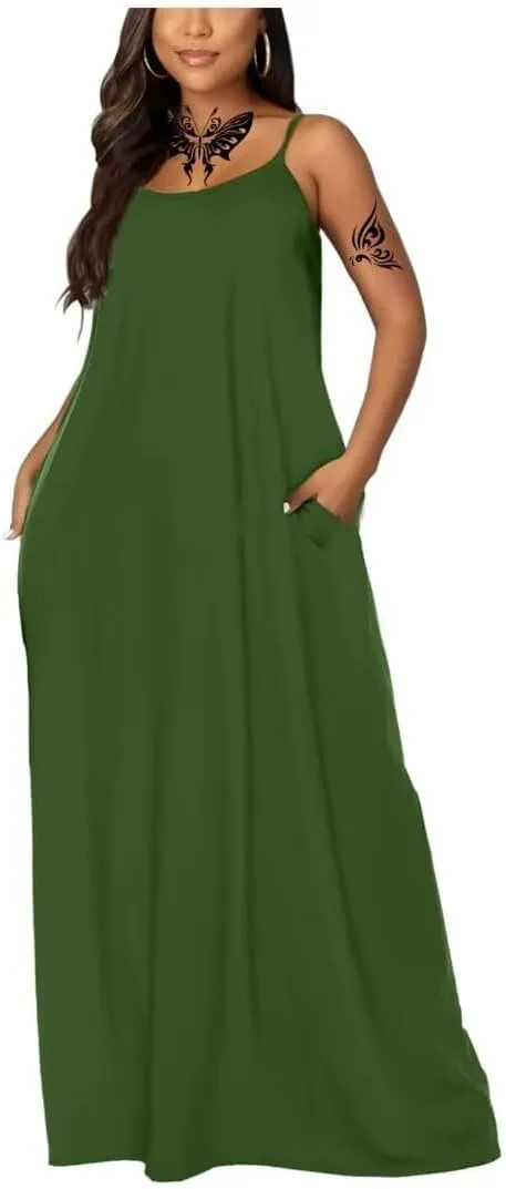 Women's Summer Maxi Dress Long Dress Casual Boho Sleeveless Strap Smocked Tiered Long Beach Sun Dresses