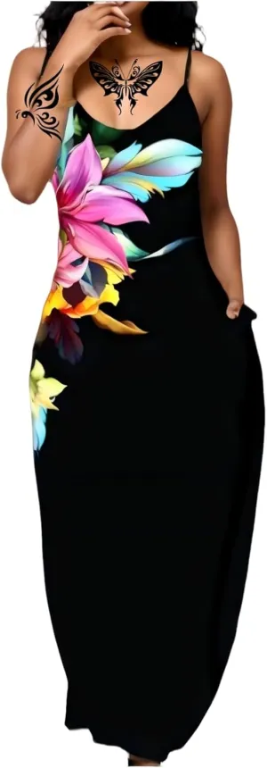 Women's Summer Maxi Dress Long Dress Casual Boho Sleeveless Strap Smocked Tiered Long Beach Sun Dresses