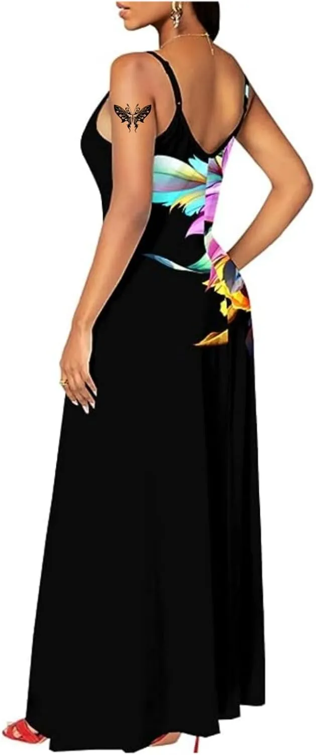 Women's Summer Maxi Dress Long Dress Casual Boho Sleeveless Strap Smocked Tiered Long Beach Sun Dresses