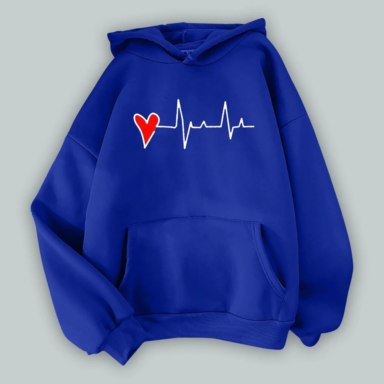 Womens Valentine's Day Oversized Hoodie Long Sleeve Trendy Heartbeat Print Sweatshirt Vacation Hiking Casual Pullover
