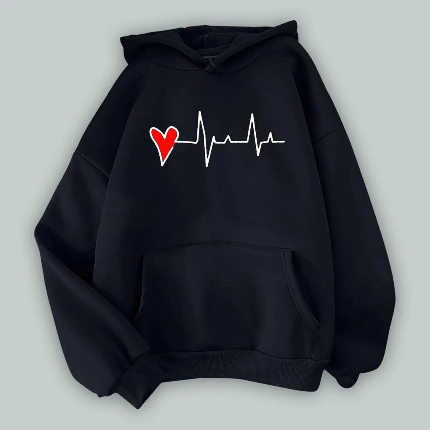 Womens Valentine's Day Oversized Hoodie Long Sleeve Trendy Heartbeat Print Sweatshirt Vacation Hiking Casual Pullover
