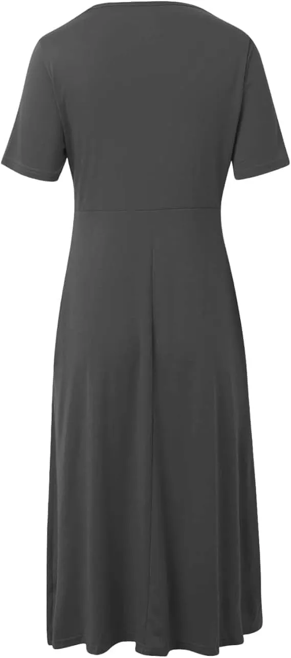 ZOCAVIA Casual Summer Dresses for Women Plus Size Short Sleeve Cross V Neck Smocked Floral Print Maxi Dress with Pockets