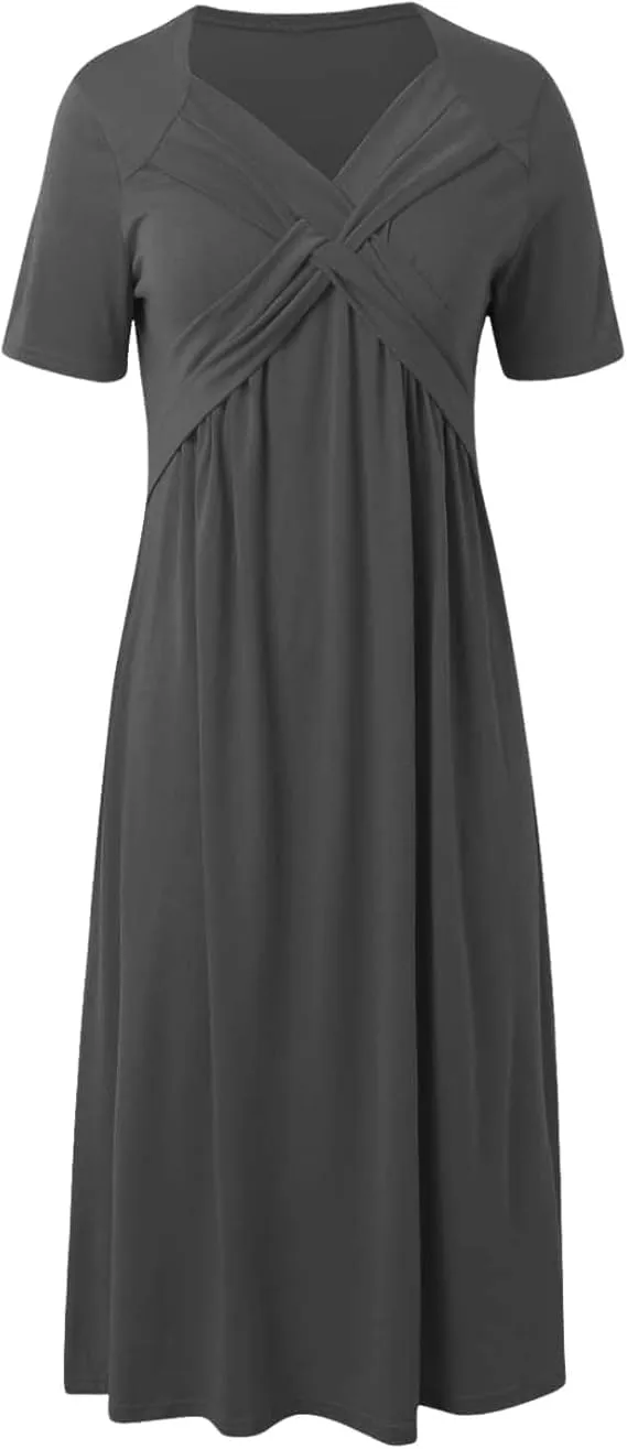 ZOCAVIA Casual Summer Dresses for Women Plus Size Short Sleeve Cross V Neck Smocked Floral Print Maxi Dress with Pockets
